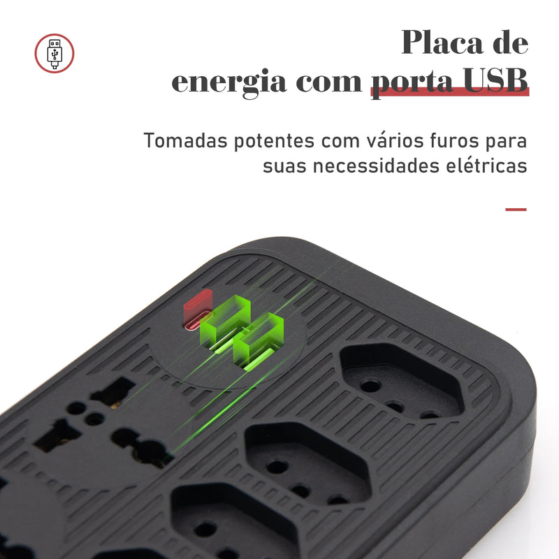 Tomada de extensão, filtro de linha com tomada USB 100-220V - Rei Das Novidades 