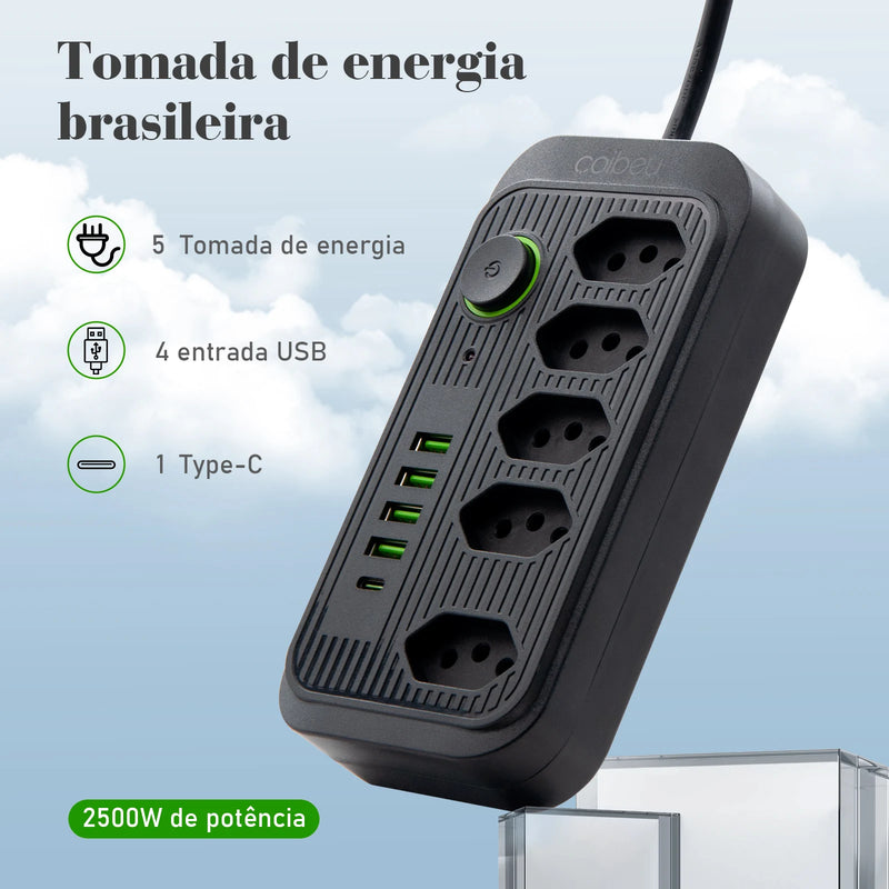 Tomada de extensão, filtro de linha com tomada USB 100-220V - Rei Das Novidades 