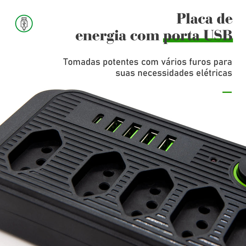 Tomada de extensão, filtro de linha com tomada USB 100-220V - Rei Das Novidades 