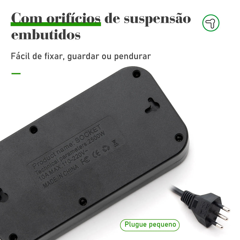 Tomada de extensão, filtro de linha com tomada USB 100-220V - Rei Das Novidades 