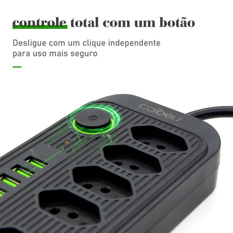 Tomada de extensão, filtro de linha com tomada USB 100-220V - Rei Das Novidades 