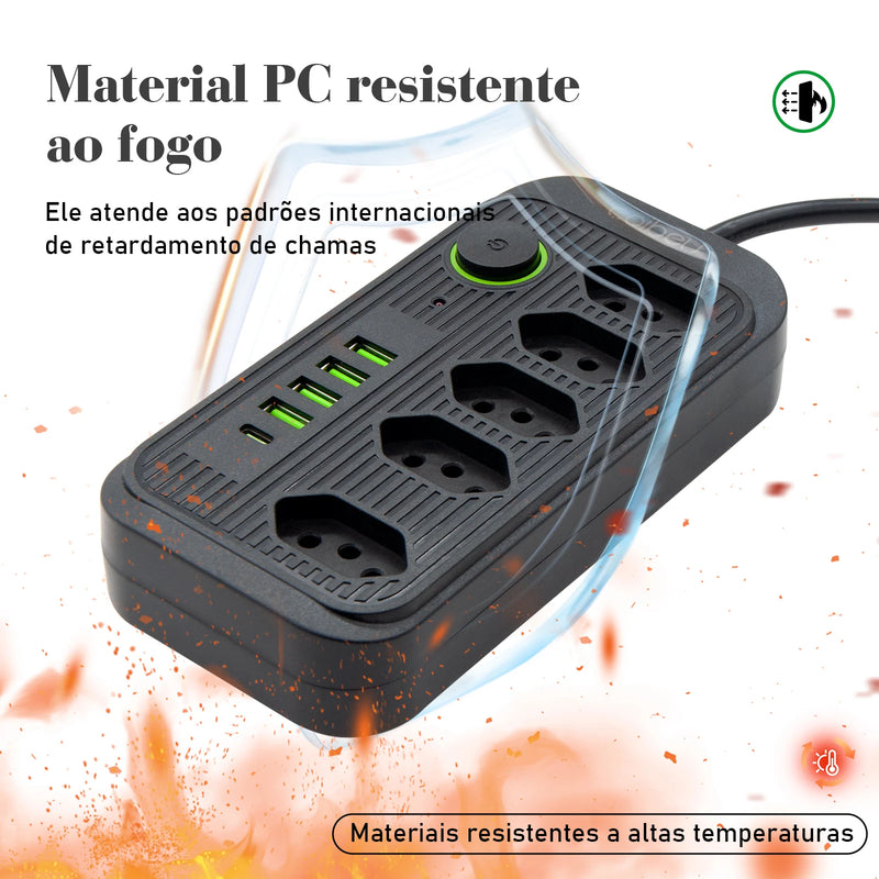 Tomada de extensão, filtro de linha com tomada USB 100-220V - Rei Das Novidades 